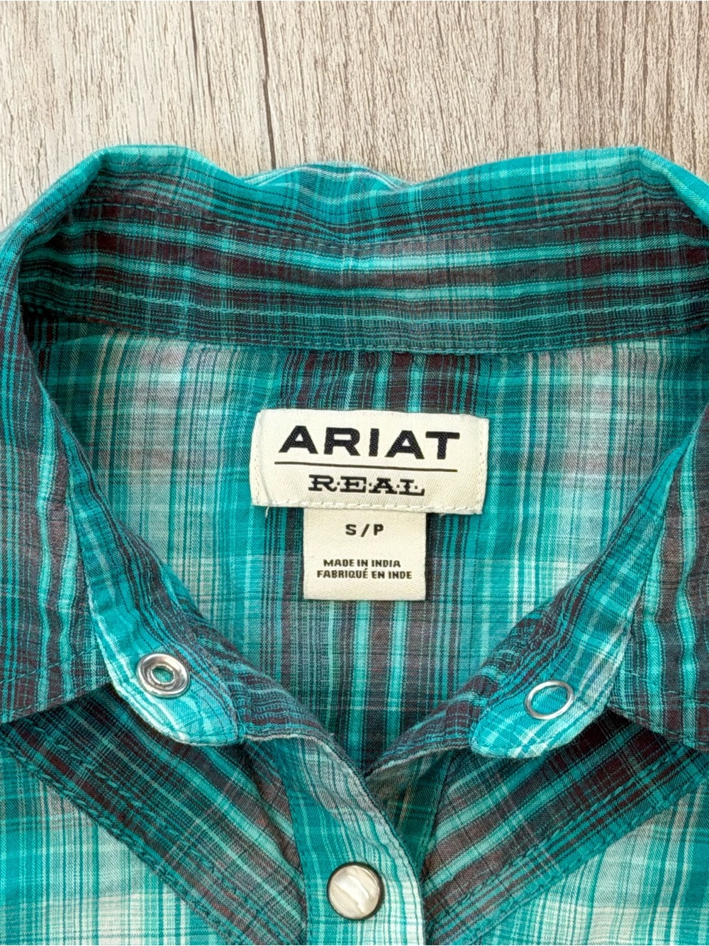 Ariat R.E.A.L. Women's Teal Plaid Western Pearl Snap Shirt Size S 100% cotton - Picture 4 of 14